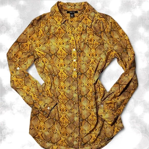Style & Co Boho Vintage Style Snake Skin Long Sleeve Button Up Top - Picture 3 of 7